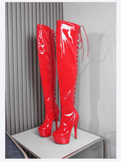 New Black Pole Dancing Long Shoes Night Club Party Queen Boots Over the Knee Boots High Heels Women Boots Sexy Thin Heels Shoes