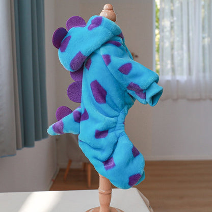 Roupinha de Fleece Super Macio para Animais de Estimação Cachorrinho Outono Inverno Pelúcia Quente Macacão para Cães Quatro Patas Dinossauro Unicórnio Cosplay Roupa para Gatos