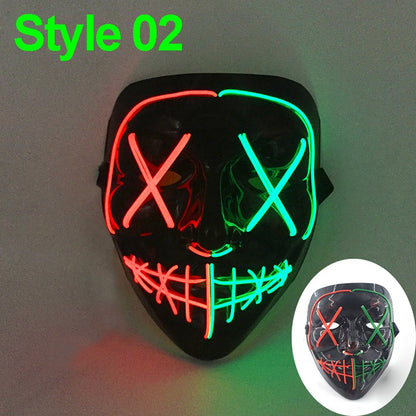 2026 Halloween Party Supplies Luminous LED Purge Mask Wireless EL Neon Light Full Face Mask Cosplay For Adult Glow In The Dark