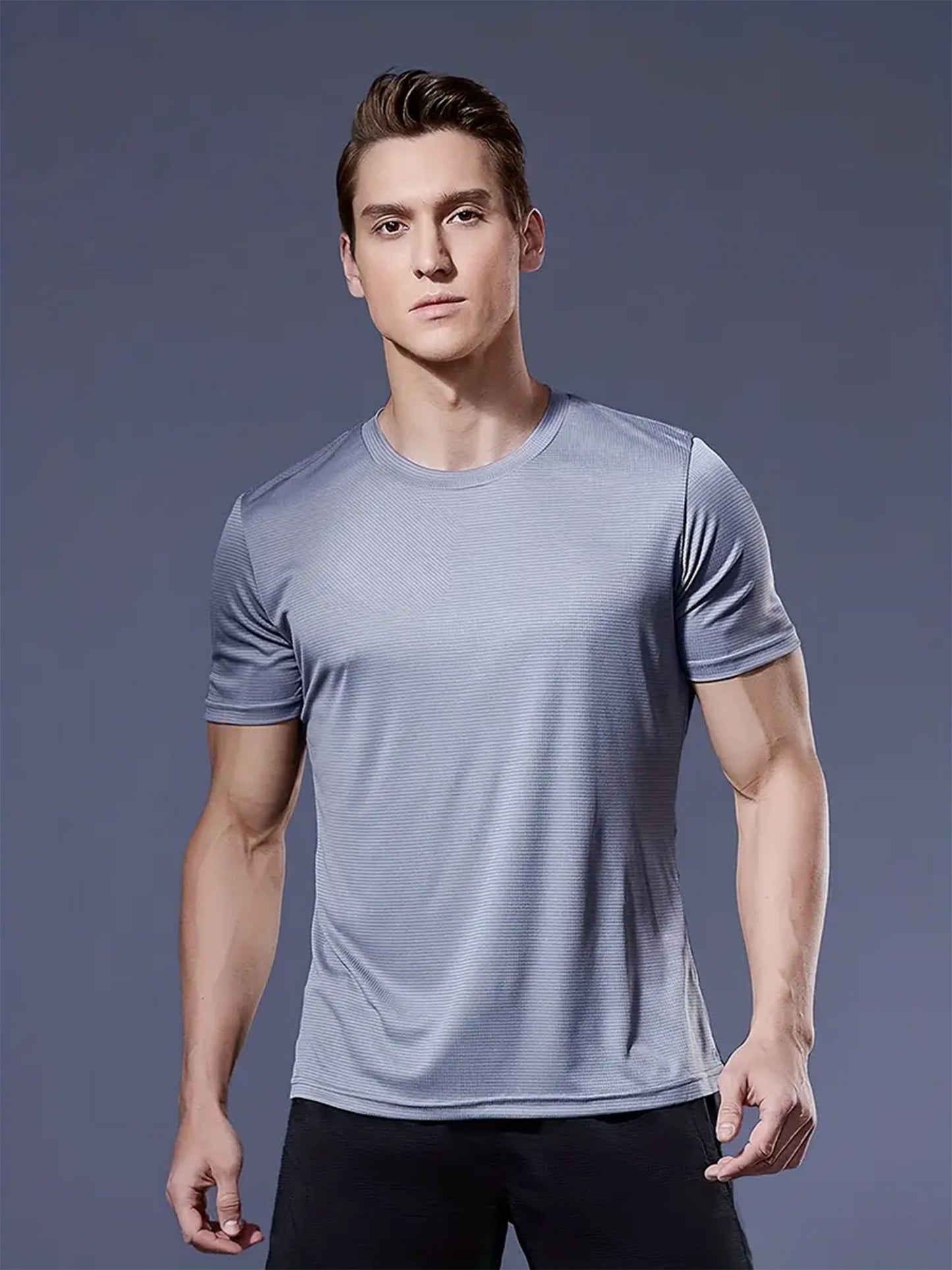 Round Neck T-Shirt 4-Color Black and White Gray Navy Ultra-Light Men's Quick-Drying Breathable Sweat-Absorbent Shirt Suitable Fo