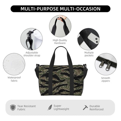 Tiger Stripe Camouflage Military Camo Beach Travel Bag Large Capacity Tote Bags for Gym Yoga Women Shopping Duffle Shoulder Bag