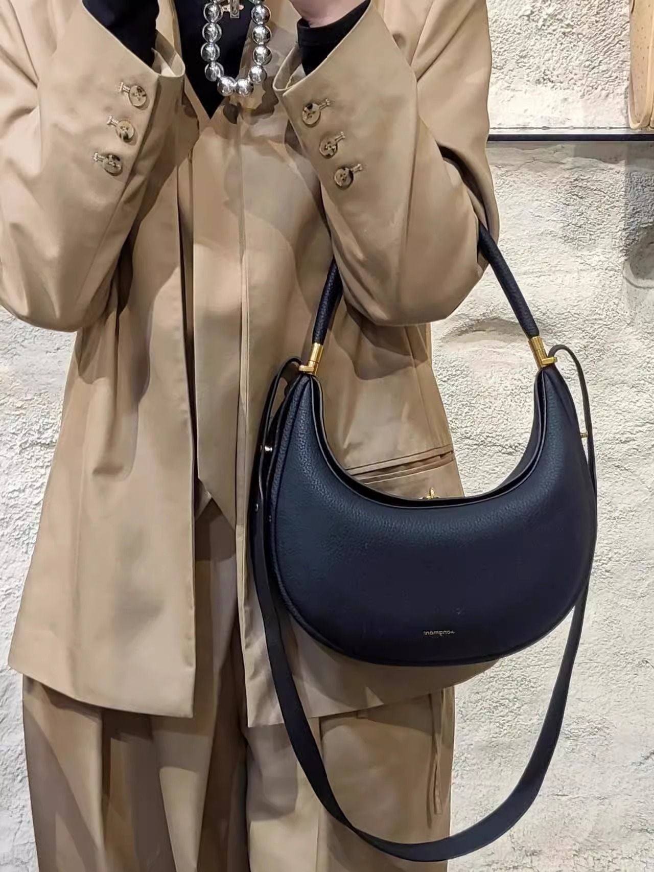 Songmont Crescent Bag Genuine Leather Mini For Women Sweet Style Magnetic Closure casual versatile pine crescent bag