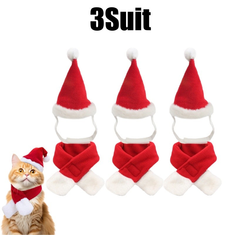 Conjunto de Fantasia de Natal para Pets, Gorro e Cachecol Ajustáveis de Papai Noel para Cães Pequenos, Gatos e Filhotes, Acessórios para Fotos de Festas