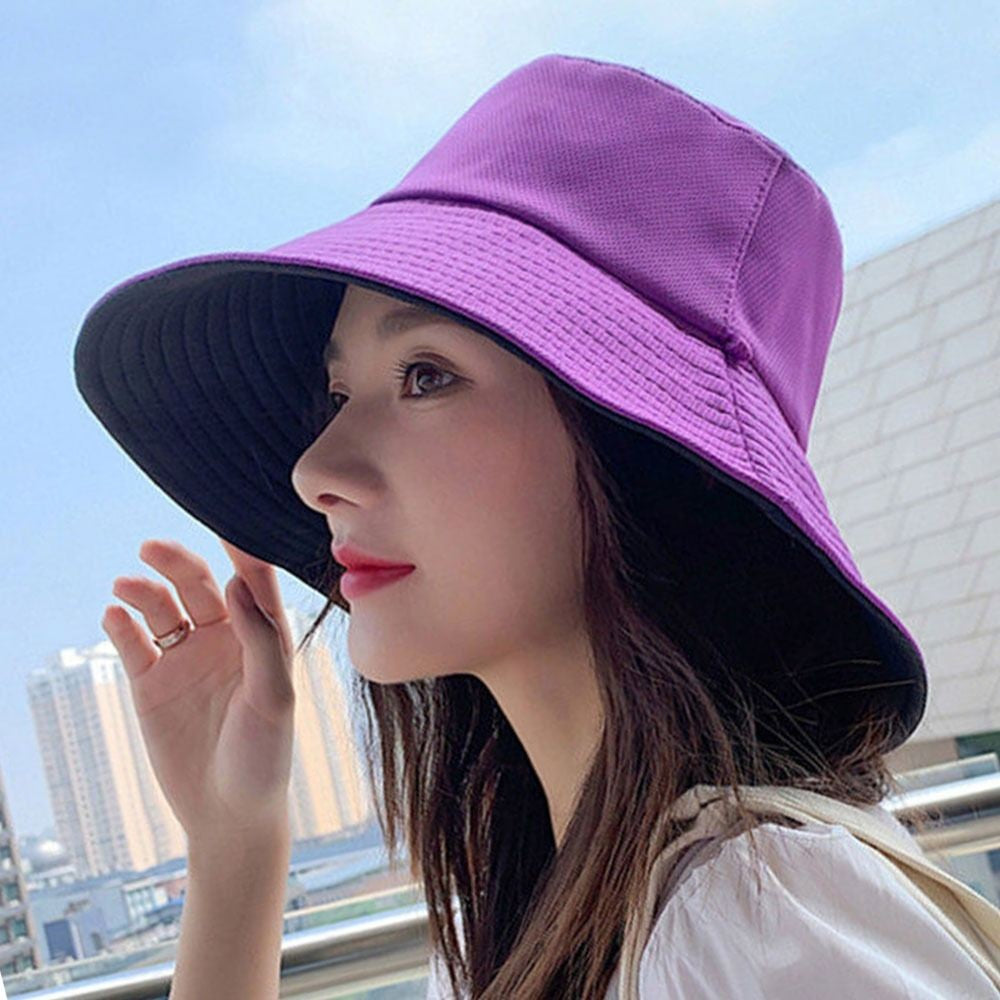 Double-Sided Sun Beach Cap Portable Fisherman Cap Foldable Panama Hat Solid Color Anti-UV Spring Summer Outdoor Beach Visor