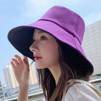 Double-Sided Sun Beach Cap Portable Fisherman Cap Foldable Panama Hat Solid Color Anti-UV Spring Summer Outdoor Beach Visor