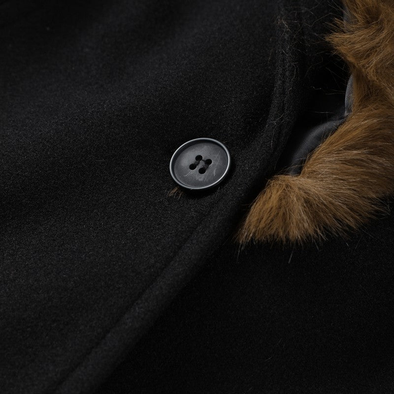 Elegant Faux Fur Lace Up Woolen Coat Women Shawl Collar Belted Waist Full Sleeve Coats Female Autumn Winter Fashion Lady Outwear