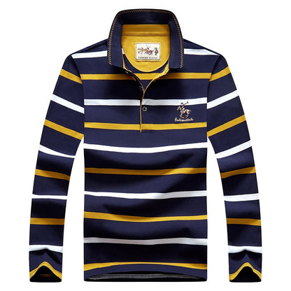 Men Business Long Sleeve Polo Shirt 2024 Spring New Fashion Stripe Embroidery Long Sleeve T-Shirt Cotton Casual Polo Shirts Men