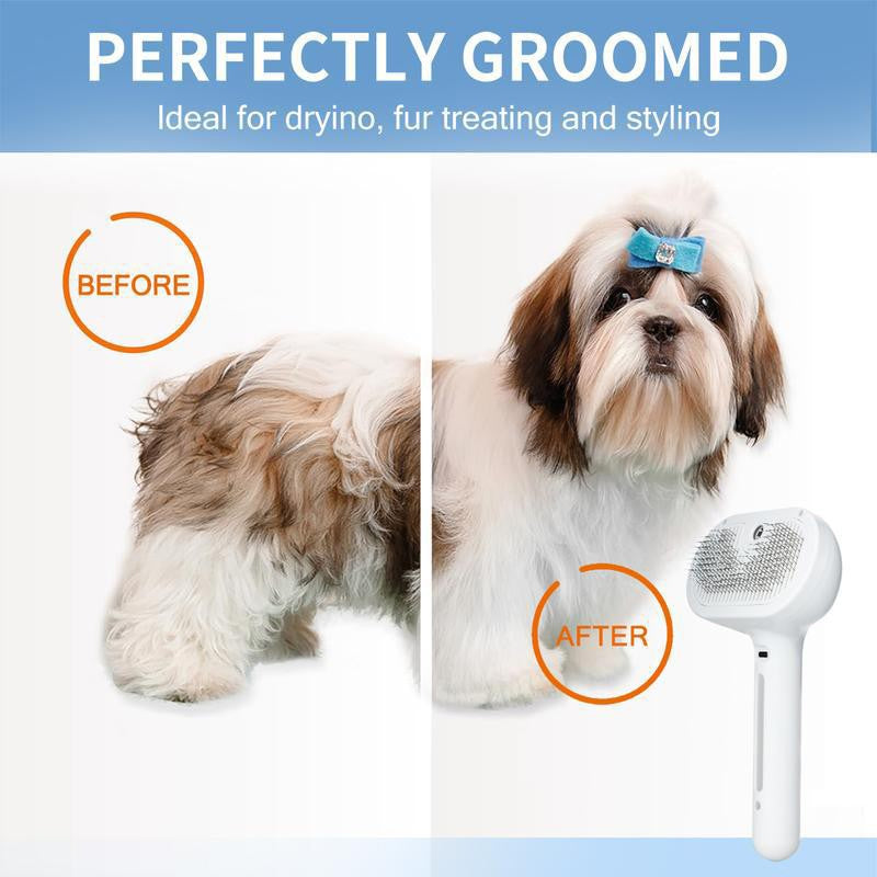 Pente a vapor para cães, escova de massagem para animais de estimação, carregamento USB, cabeça redonda segura, dentes macios, pente universal para remoção de pelos para cães e gatos