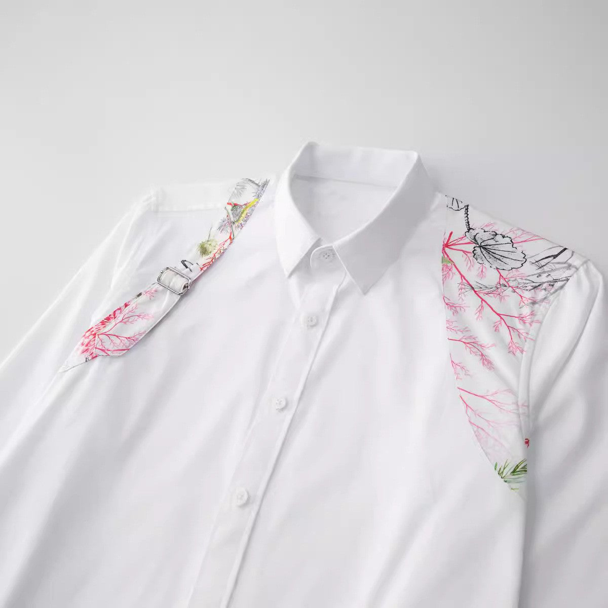 Fashion Shoulder Strap Splicing Long Sleeved Men's Shirt Cargo Casual Daily Shirts Slim Fit Cotton Business Party Social Tops