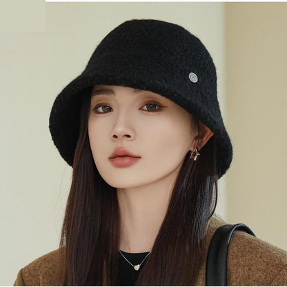 Chapéu Bucket Feminino Outono Inverno Lã Aba Larga Quebra-Sol Bob Cap Manter Quente Casual Vintage Acessórios de Chapéu Feminino