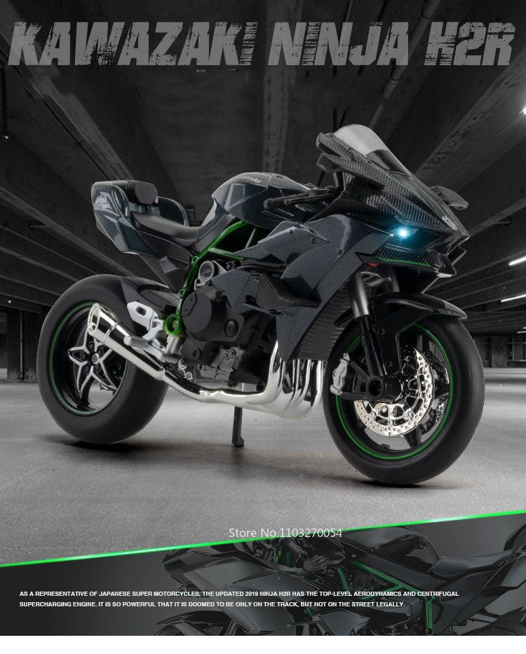 1:12 Kawasaki H2R BWM S1000RR Liga Motocicleta Brinquedos Diecast Carro em Miniatura Direção Roda Dianteira Moto Presente de Natal Crianças