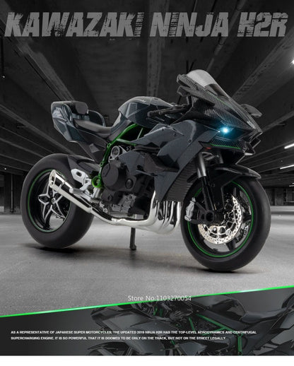1:12 Kawasaki H2R BWM S1000RR Liga Motocicleta Brinquedos Diecast Carro em Miniatura Direção Roda Dianteira Moto Presente de Natal Crianças