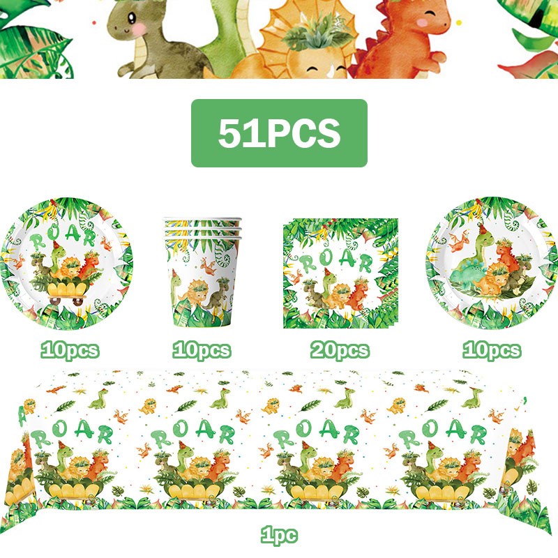Happy Dinosaur Birthday Decoration Party Supplies Set Cup Plate Dinosaur Balloons Stickers Banner Gift Bags for Kids Boy Favors