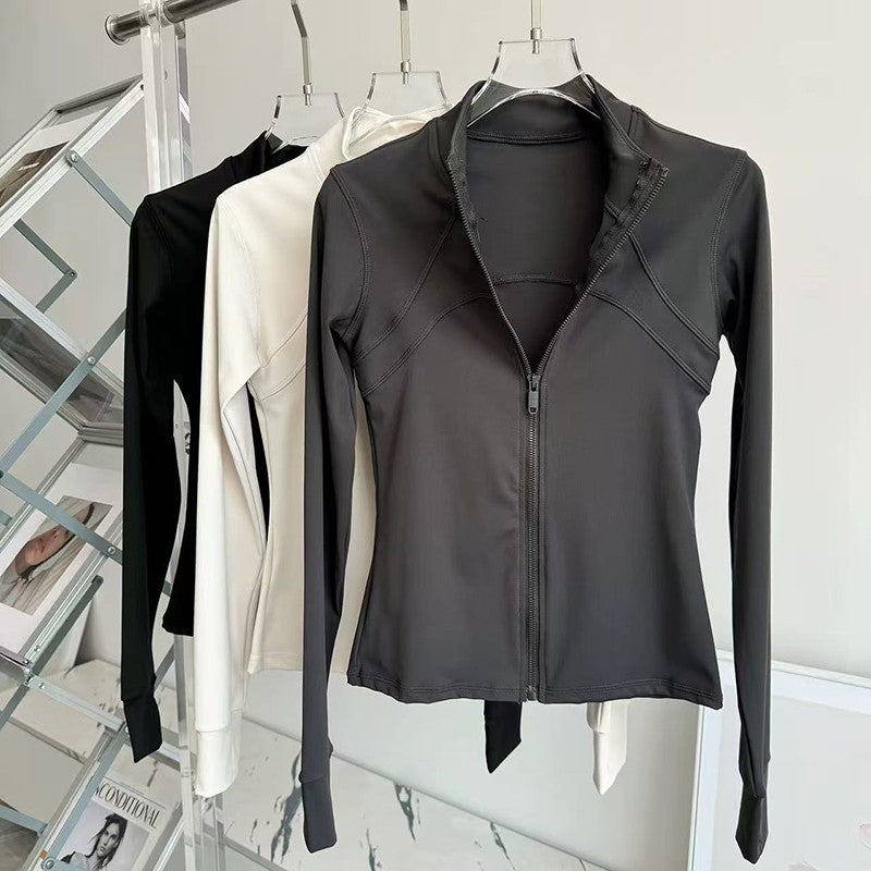 Women's High-End Yoga Fitness Jacket Autumn Stand Collar Long Sleeve Windproof Sports Running Training Top
