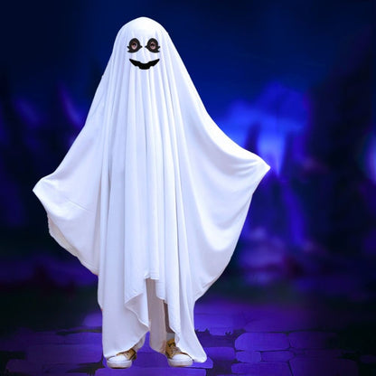 Hooded Halloween Cloak Cape Fright Clothes Smile Face Ghost Poncho Robe Funny Cosplay Black Eye Ghost Cosplay Costume