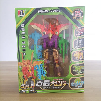Transformando 5 Em 1 Robô Fera Animais Montagem Transformação Dinozord Deformação Brinquedo Dinossauro Rangers Megazord Boneco De Ação