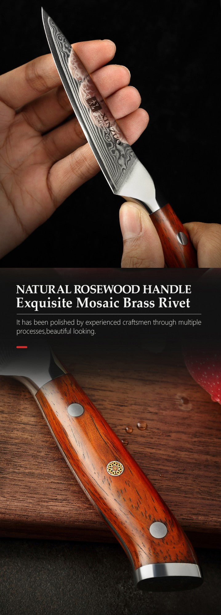 XINZUO 7PCS VG10 Damascus Steel Knife Set 67 Layers Rosewood Handle 60HRC Sharpness International Standard Gift Box Kitchen Tool