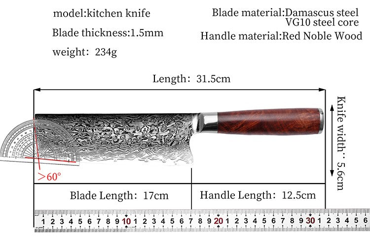 Faca de Chef Aço Damasco 67 Camadas Lâmina VG10 Cabo de Madeira Cutelo para Carne Legumes Faca de Cozinha Japonesa Nakiri Messer