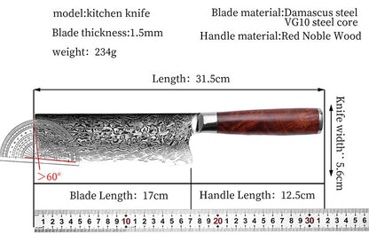 Faca de Chef Aço Damasco 67 Camadas Lâmina VG10 Cabo de Madeira Cutelo para Carne Legumes Faca de Cozinha Japonesa Nakiri Messer