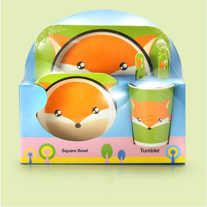 Baby Natural Bamboo Fiber Tableware Bowl Baby Feeding Plate Children Cute Cartoon Bowl Set