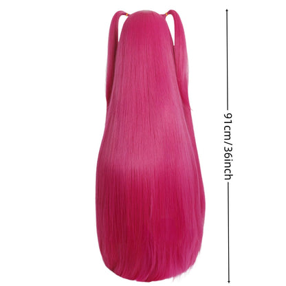 Rose Red Meio Dupla Trança Cabelo Longo Peruca Sintética | Filme Animado KPop Caçadores de Demônios Personagem Mira Peruca CosplayHalloween Par