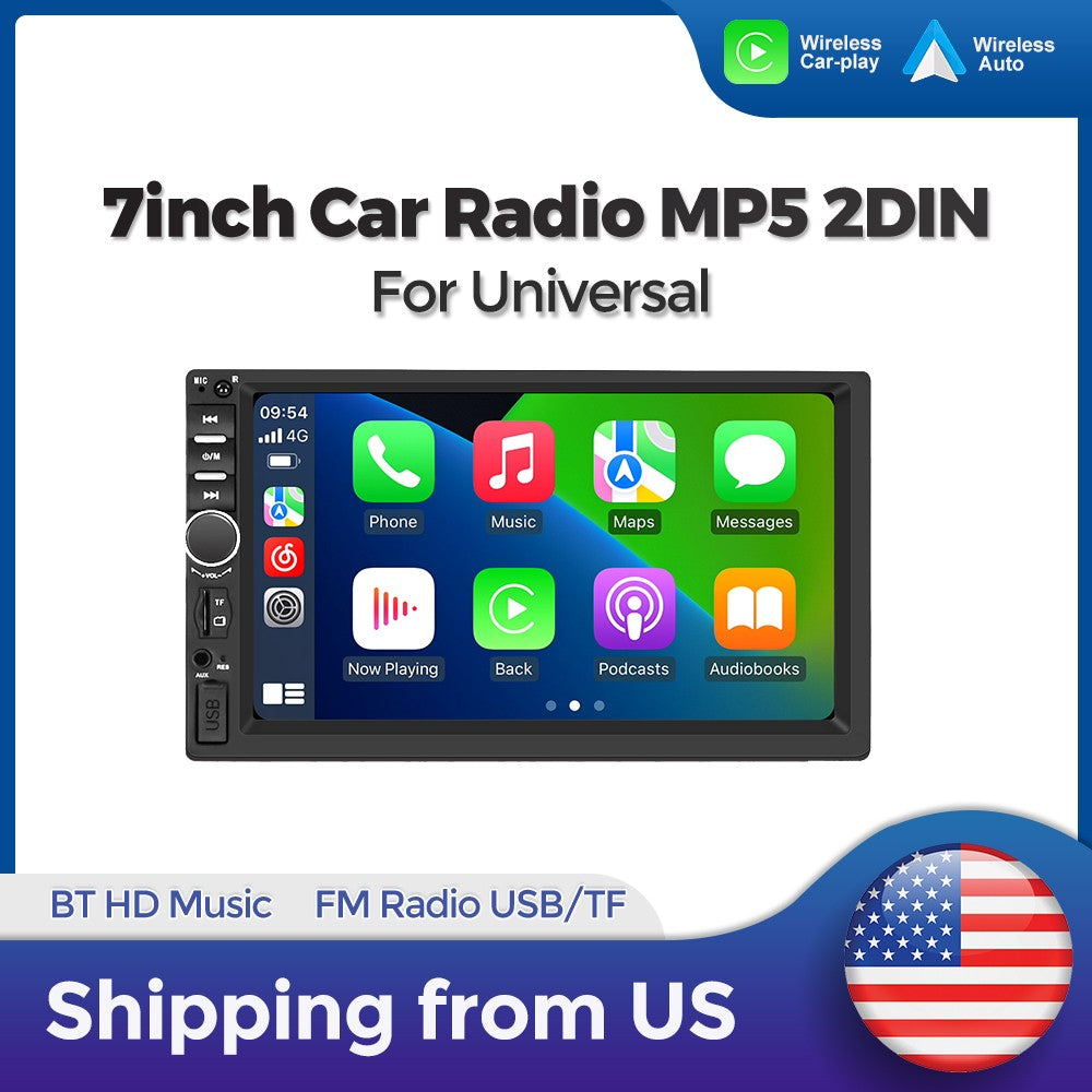 MEKEDE US Stock 2 Din Universal 7Inch Car Radio CarPlay Android Auto MP5 Multimedia Player Touch Screen Head Unit USB BT TF Card