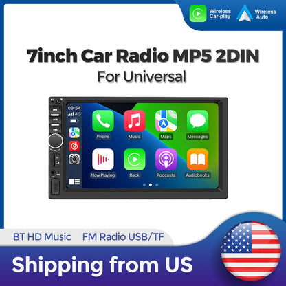 MEKEDE US Stock 2 Din Universal 7Inch Car Radio CarPlay Android Auto MP5 Multimedia Player Touch Screen Head Unit USB BT TF Card