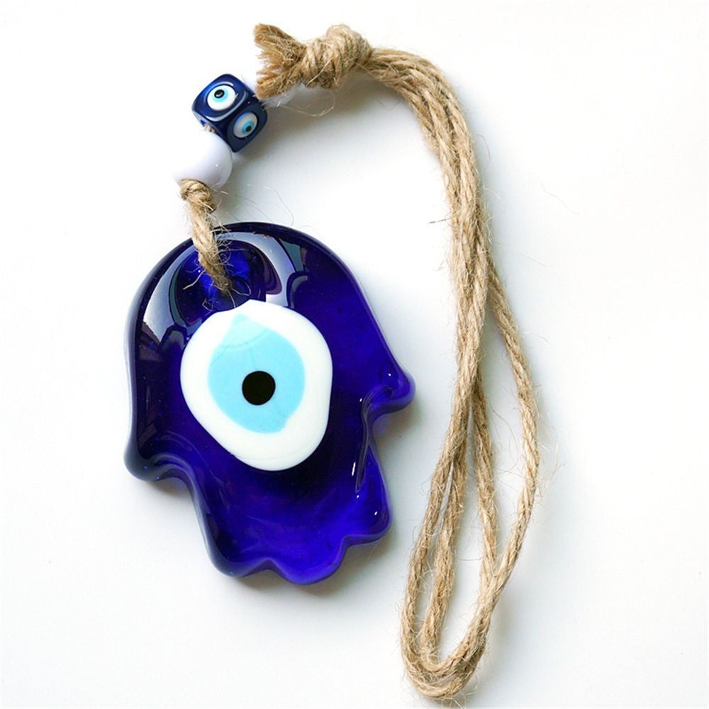 Good Luck Charm Glass Car Decoration Rear View Mirror Evil Eye Hemp Rope Navy Blue Hanging Ornament