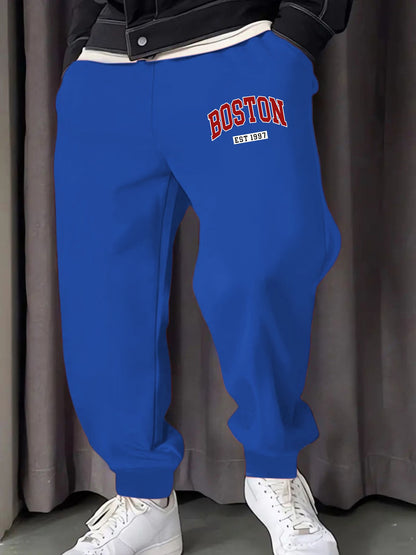 Boston Letter Est 1997 Printing Male Sweatpants Fashion Fleece Pant Trendy Jogging Britches Casual Comfy All-Match Long Pants