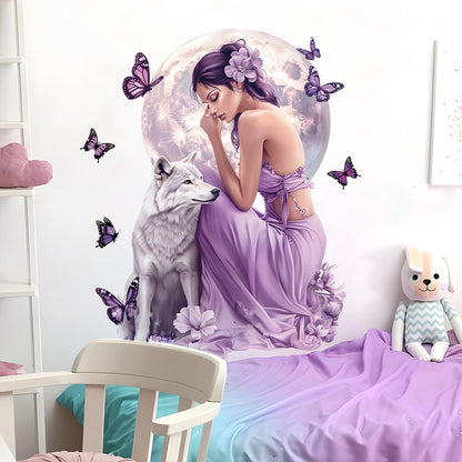 Girl Moon Butterflies Wall Stickers Kid Girls Room Bedroom Decoration Baby Nursery Home Decor Accessories Living Room Wall Decal