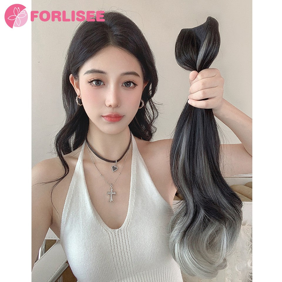 FORLISEE Cabelo Sintético Cacheado Longo com Gradiente Peruca Paris Pintada com Volume de Cabelo Aumentado e Apliques de Cabelo Fofos