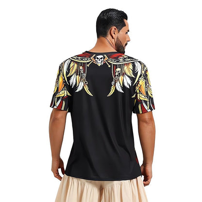 Men Medieval 3D Printed Pirate Costume T Shirt Short Sleeve Crew Neck Halloween Cosplay Vintage Captain Tops Male Holiday Appare
