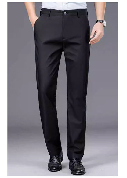 Calça Masculina Elástica Preta Lisa Casual Inteligente Calça Social Masculina para Escritório de Secagem Rápida Calça Coreana Reta Nova Primavera Outono