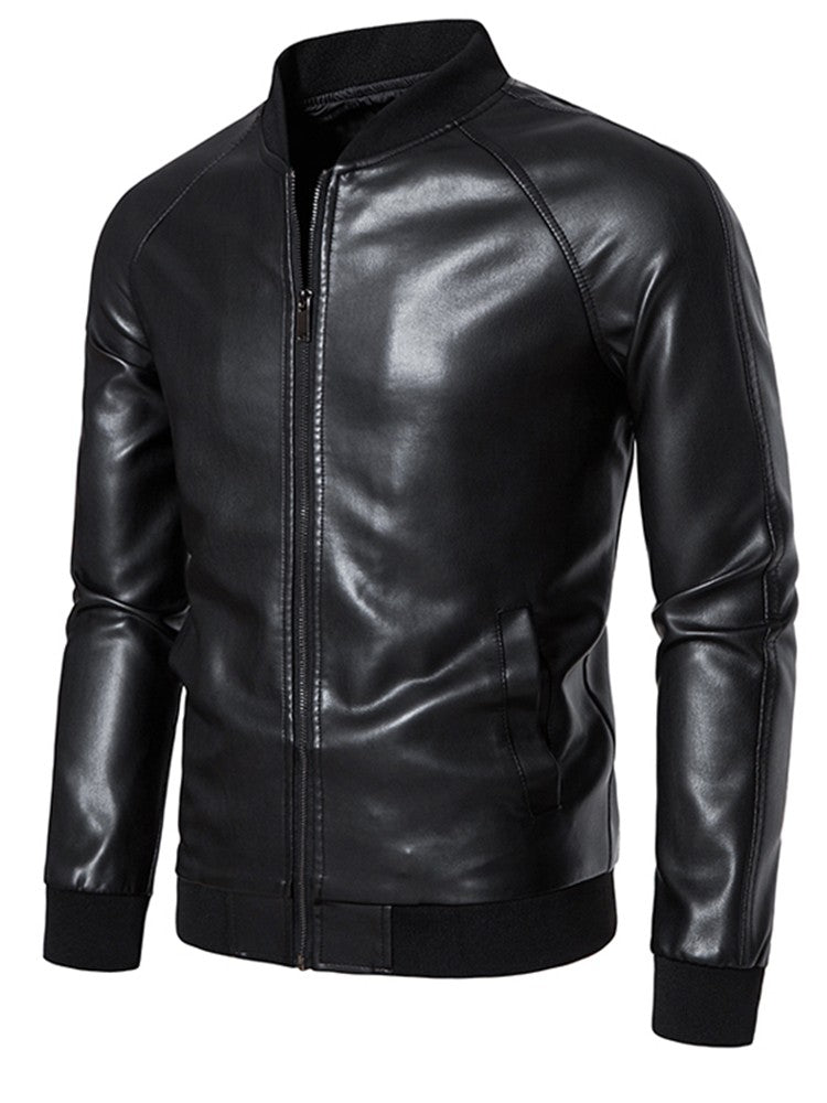 2024 Leather Men's New Trend Fashion Spring And Autumn Stand Collar Comfortable Slim Leather Jacket Handsome Youth Coat
