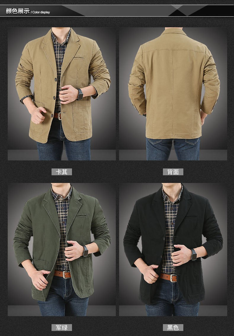 Men Blazer Middle-aged Loose Men Fashion Business British Style Casual Suit Three Button Cotton Casual Clothes Single West Coat