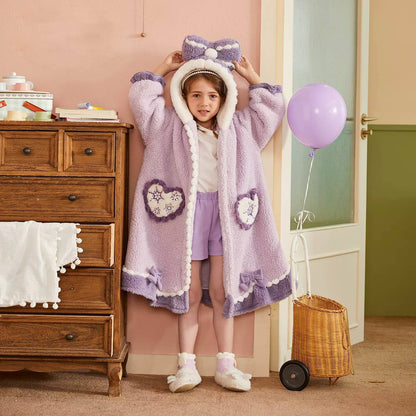 Disney Frozen Elsa Hooded Kids Bathrobes Princess Children's Nightgown Winter Thicken Flannel Girls Pajamas Coral Fleece Robe