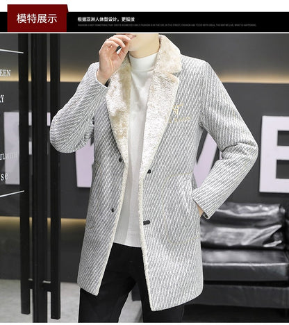 2021 Winter Corduroy Wool Blends Jacket Men Plus Velvet Thickened Warm Overcoat Casual Business Social Windbreaker Men Clothing