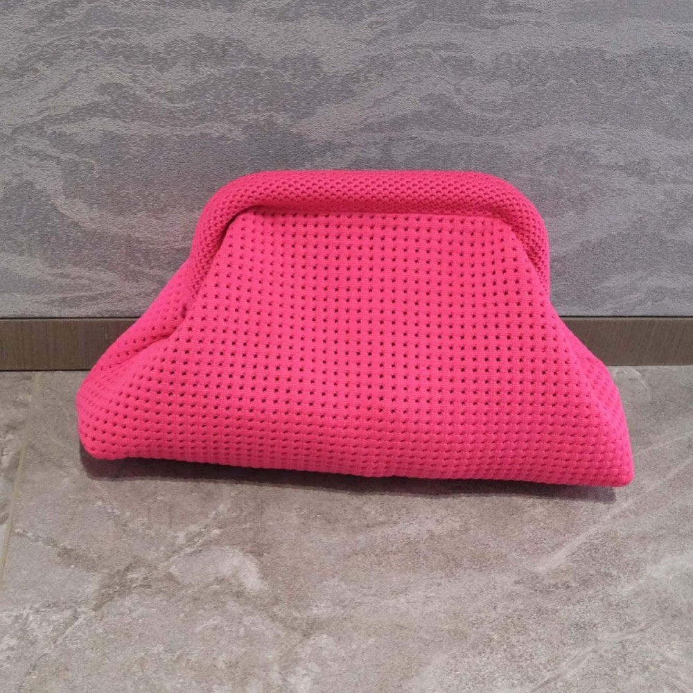 Summer Beach Clutch Bag Solid Color Small Crochet Handbag Knitting Dumpling Clutch for Women Casual Hollow Out Pouch