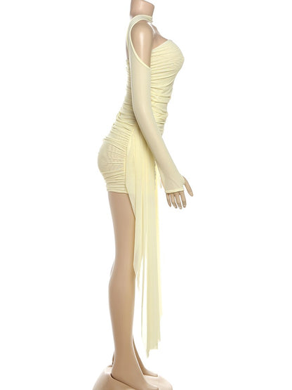 Nibber Summer Vacation Sexy See Through Dress+Shawl Women Ruched Side Ribbon Coquette Skinny Midnight Clubwear Party Bodycon