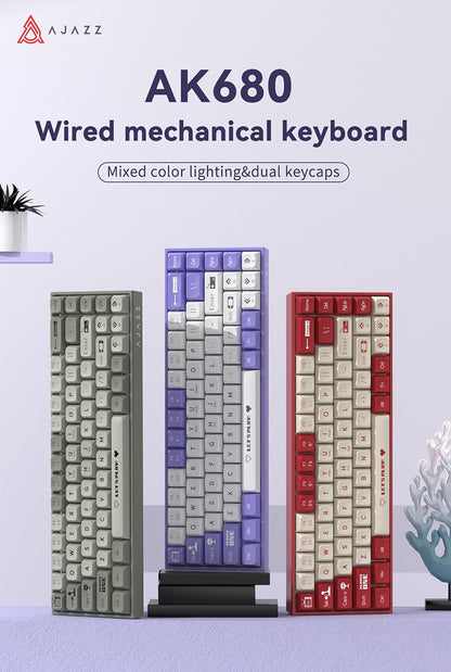 AJAZZ AK680 Teclado Mecânico para Jogos Tecla ABS 68 Teclas Teclado Bluetooth Sem Fio com Fio Troca a Quente Gasket Personalizado para Pc Laptop