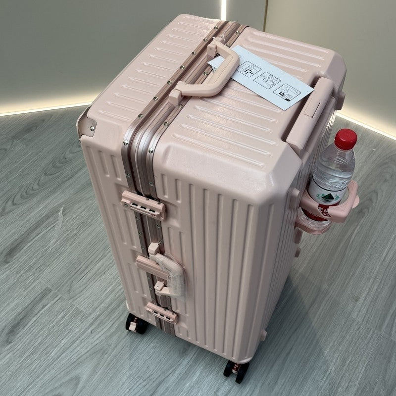 Mala de Viagem Nova com Estrutura de Alumínio, Suporte para Copo, Material PC, Mala de Cabine com Rodas, Grande Capacidade