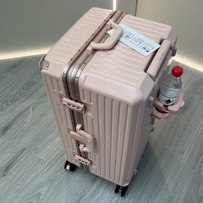 Mala de Viagem Nova com Estrutura de Alumínio, Suporte para Copo, Material PC, Mala de Cabine com Rodas, Grande Capacidade
