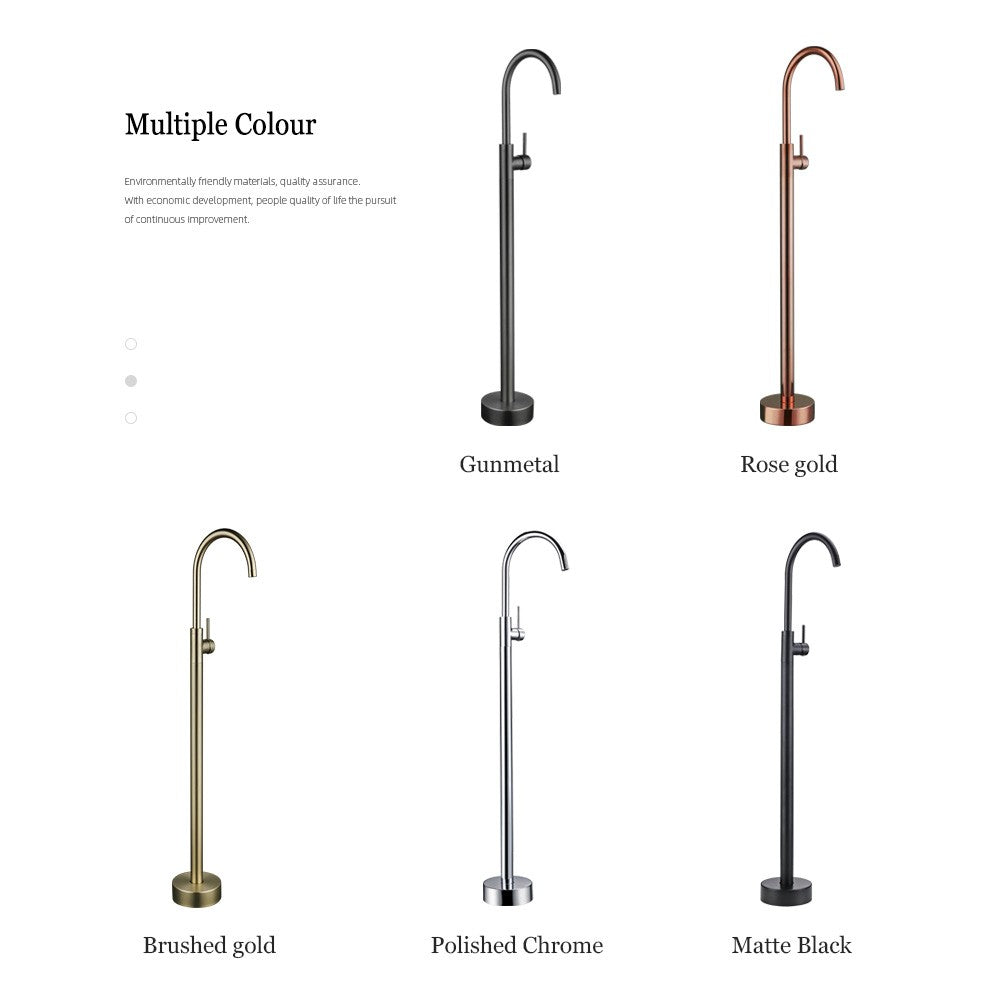 Bathroom Bathtub Floor Stand Faucet Rose Gold Mixer Single Handle Tap 360 Rotation Spout With Brass Hand Hot &Cold Water Shower