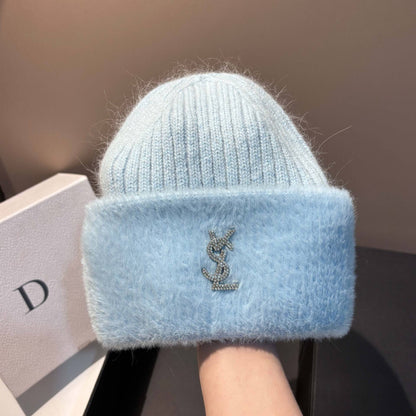 Warm Mink Fur Knitted Hat for Women Winter Luxury Ear Protection Beanie Fashion Soft Stretchable Cap