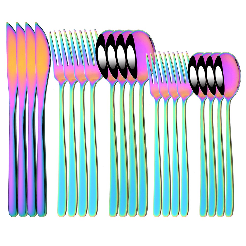 20Pcs Pink Silver Dinnerware Set Knife Dessert Fork Spoon Flatware Cutlery Set 304 Stainless Steel Silverware Tableware Kitchen