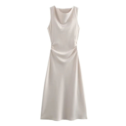 TRAF Satin Long Dresses for Women 2024 Summer Slip Midi Dress Woman Sexy Evening