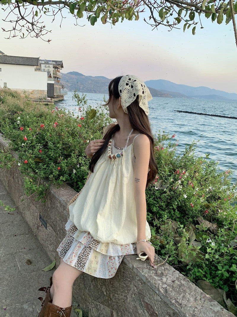 Vacation Mode Floral Slip Dress Women Mixed Print Layering Piece Slender Silhouette Destination Dress Coastal Grandmother Style