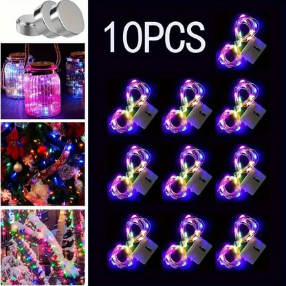 10pcs LED Fairy Light Battery Powered String Lights Waterproof Silver Wire Moon Light For DIY Wedding Party Bedroom Cake Decoar