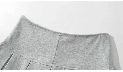 Mooyufon Fabric Y2K Mini Skirt Women Low Waist Wide Pleat Light Grey Sexy Vintag