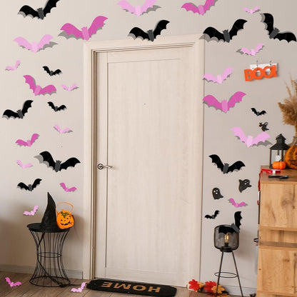 24/48pcs 3D Bat Wall Stickers Spooky PVC Bat Halloween Indoor Decorations Reusable Durable Bats Sticker Party Festival Supplies
